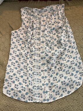 White camisole Tank Top with Blue Floral Print